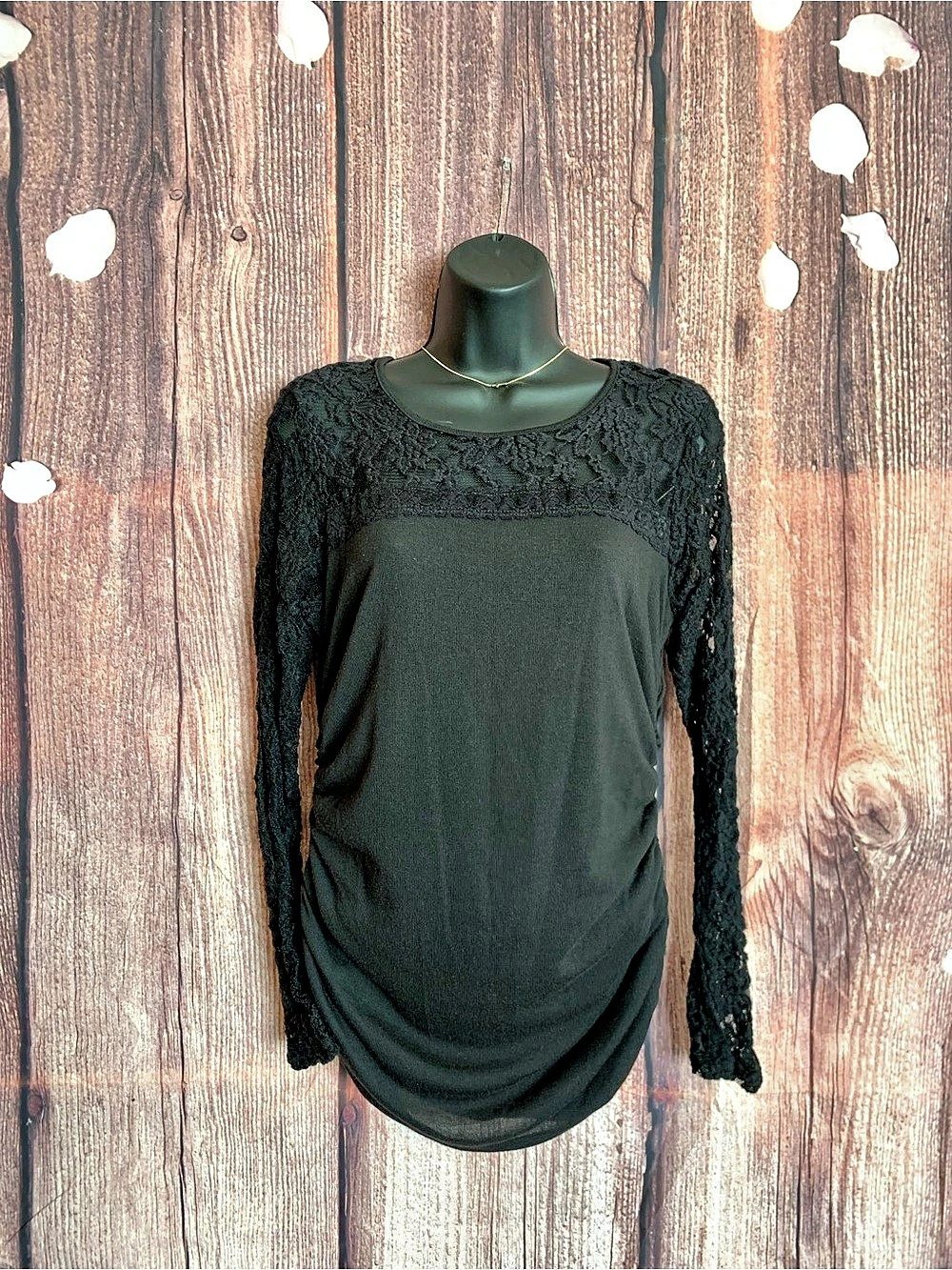 Lily white Black Lace Ruched Tunic Size Medium